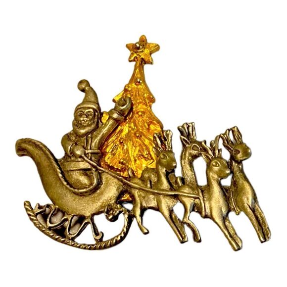 😍2/$20 𝅺Festive Brooch Santa & Reindeers Christmas 2”x2.5” - Picture 1 of 3